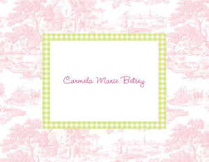 Toile Pink with Lime Check Foldover Note