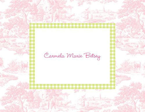 Toile Pink with Lime Check Foldover Note