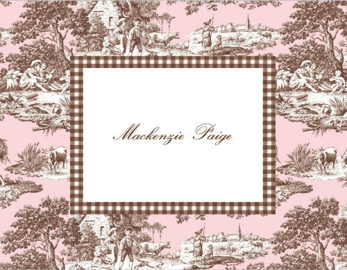 Toile Pink and Brown Foldover Note