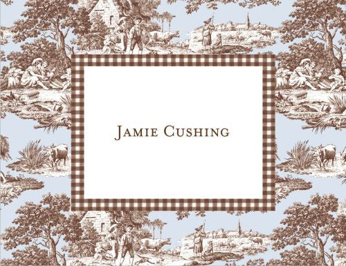 Toile Blue and Brown Foldover Note