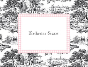 Black Toile & Pink Check Folded Notes