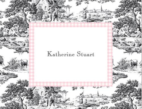 Toile Black with Pink Check Foldover Note