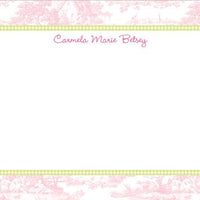 Toile Pink with Lime Check Flat Notecard
