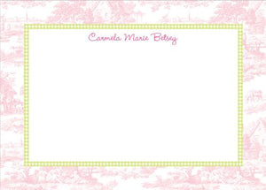 Toile Pink with Lime Check Flat Notecard