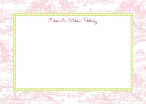 Toile Pink with Lime Check Flat Notecard