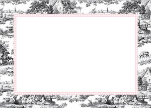 Toile Black with Pink Check  Flat Notecard