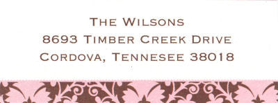 Pink and Brown Damask Address Label