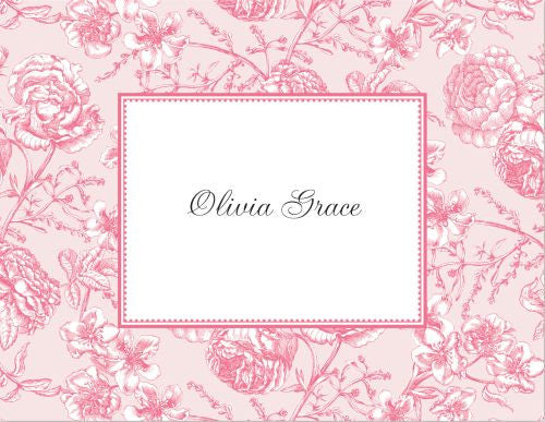 Floral Toile Pink Foldover Note