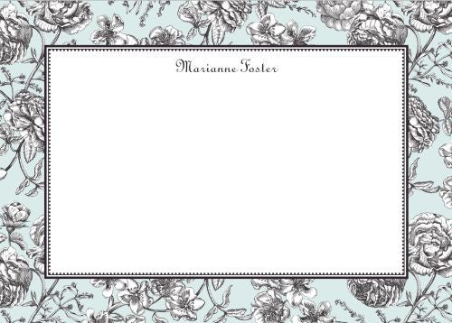 Floral Toile Aqua Flat Notecard