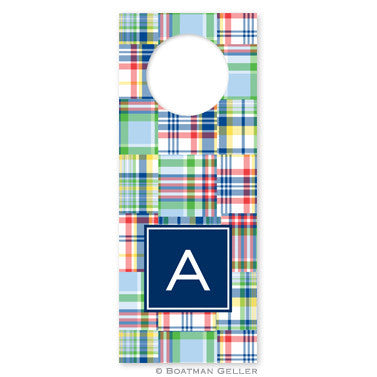 Madras Patch Blue Wine Tags