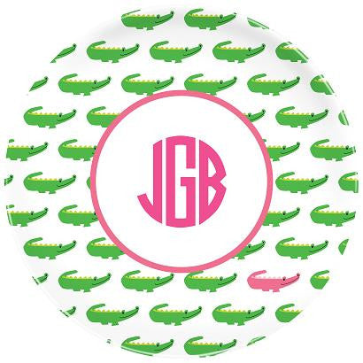 Pink Preppy Alligator Melamine Plate