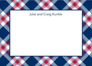 Ashley Plaid Navy Flat Notecard