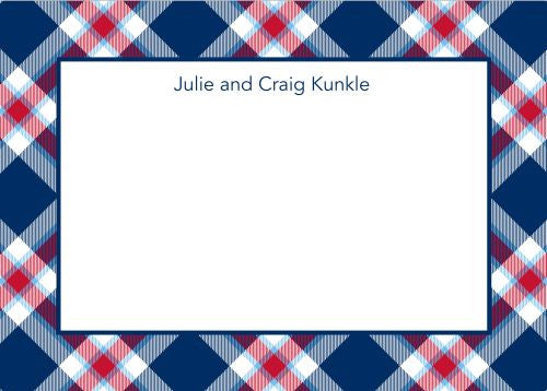 Ashley Plaid Navy Flat Notecard