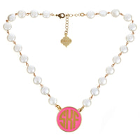 Blanche Monogrammed Pearl Disk Necklace
