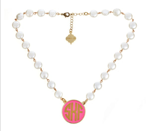 Blanche Monogrammed Pearl Disk Necklace