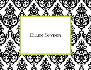 Madison Damask White with Black Foldover Note