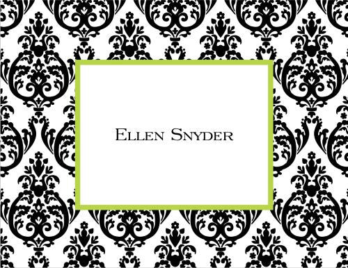 Madison Damask White with Black Foldover Note