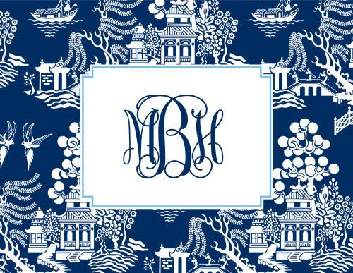 Chinoiserie Navy Foldover Note