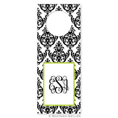 Madison Damask White with Black Wine Tags