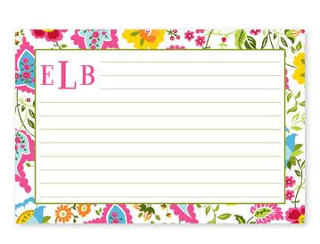 Monogrammed Bright Floral Recipe Cards