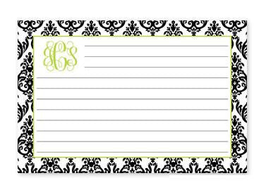 Monogrammed Madison White with Black Recipe Cards