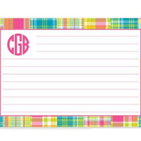 Monogrammed Bright Madras Patch Recipe Cards