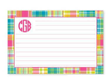 Monogrammed Bright Madras Patch Recipe Cards