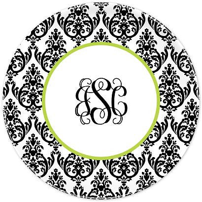 Black & White Damask Melamine Plate