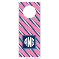Repp Tie Pink & Navy Wine Tags
