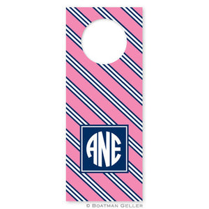 Repp Tie Pink & Navy Wine Tags