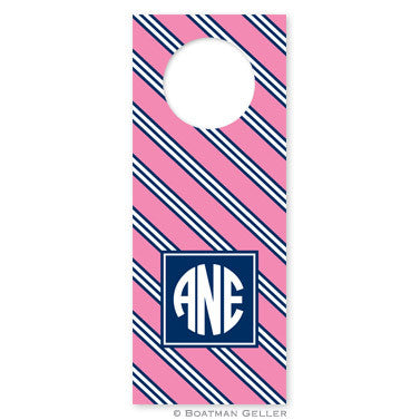 Repp Tie Pink & Navy Wine Tags