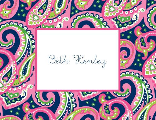 Ellie Paisley Raspberry and Navy Foldover Note