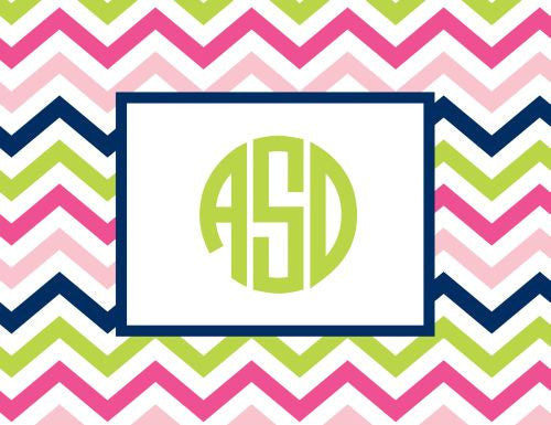 Chevron Pink, Navy and Lime Foldover Note