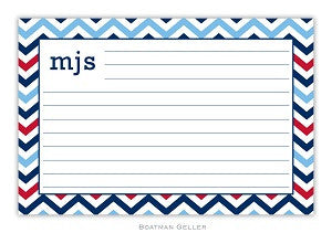 Chevron Blue and Red Recipe Card
