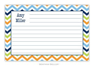 Chevron Blue, Orange, & Lime Recipe Card