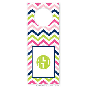 Chevron Pink, Navy, & Lime Wine Tags