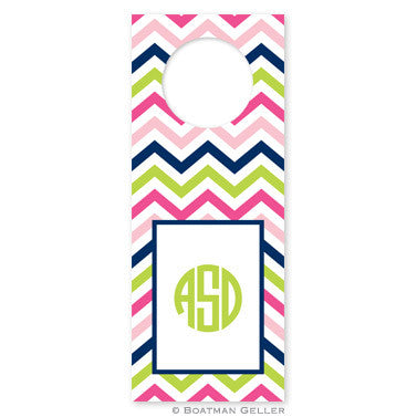 Chevron Pink, Navy, & Lime Wine Tags