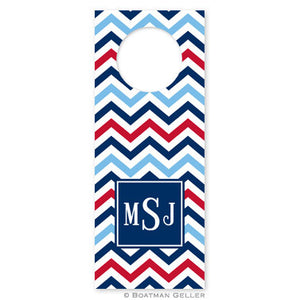 Chevron Blue & Red Wine Tags