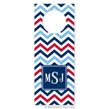 Chevron Blue & Red Wine Tags