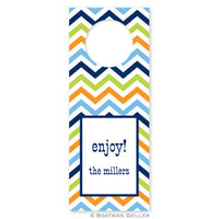 Chevron Blue, Orange, & Lime Wine Tags