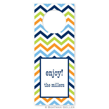 Chevron Blue, Orange, & Lime Wine Tags