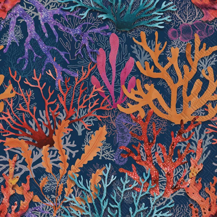 Coral on Navy Cocktails Napkins
