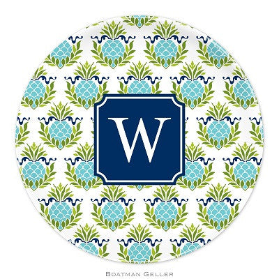Pineapple Repeat Teal Melamine Plate