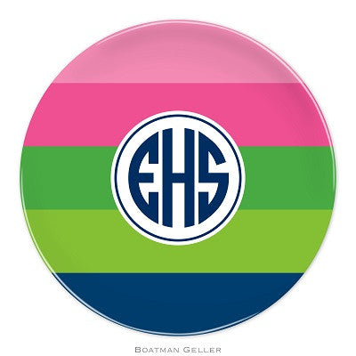 Bold Stripe Pink, Green, & Navy Melamine Plate