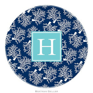 Coral Repeat Navy Melamine Plate