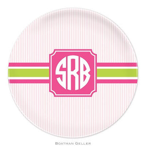 Seersucker Band Pink & Green Melamine Plate