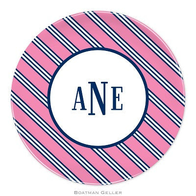 Repp Tie Pink & Navy Melamine Plate