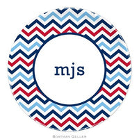 Chevron Blue & Red Melamine Plate