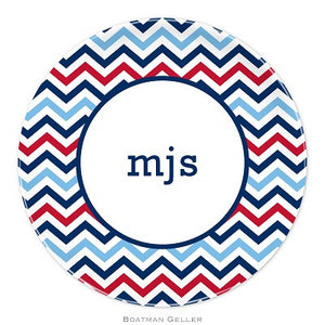 Chevron Blue & Red Melamine Plate