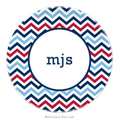 Chevron Blue & Red Melamine Plate